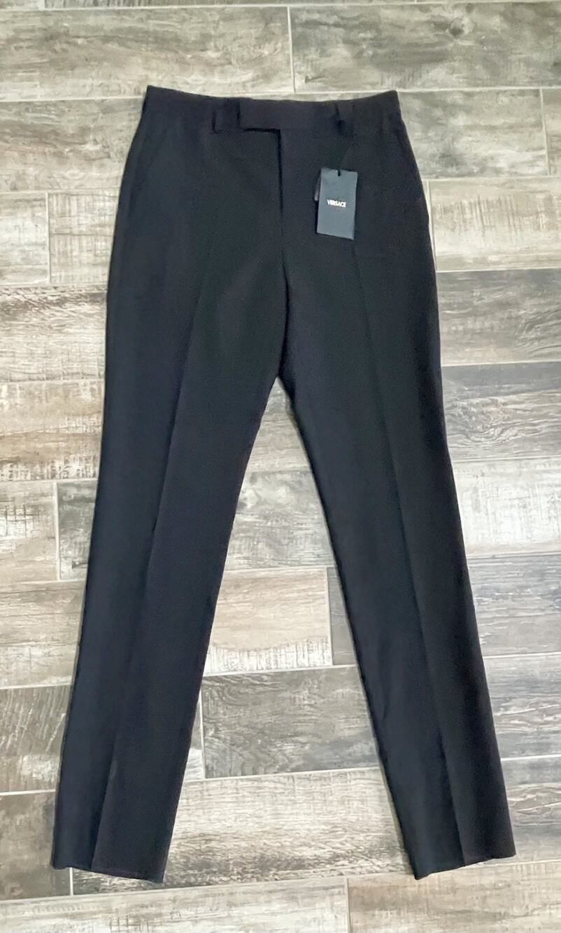 $1,595 NWT Versace Black 100% Wool Flat Front Dress Pants Trousers Italy 46/30